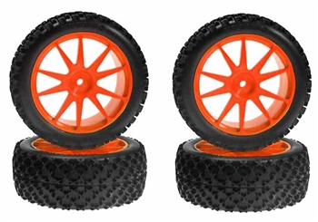 Kyosho Mini Inferno X-Pattern Tire with Orange Wheel - Package of 4